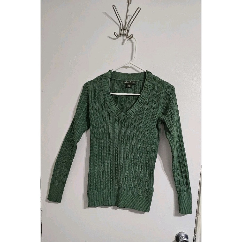 Eddie Bauer Womens Cable Knit Sweater Size Large Green Classic Preppy Cozy Warm